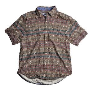 Tommy Bahama TB93‎ Geometric Print Short Sleeve Button Down Shirt Sz L Vacation